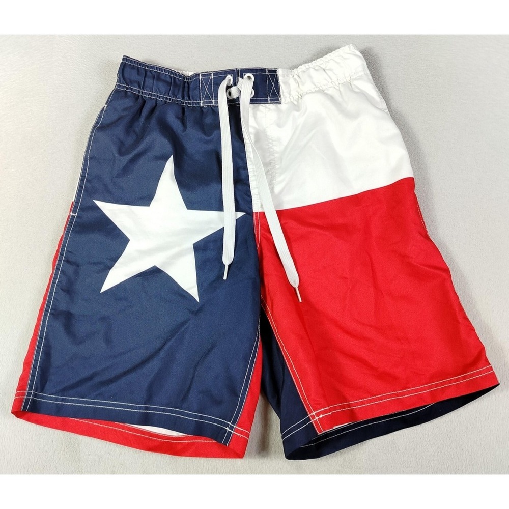 Faded Glory Swim Trunks Shorts Mens Small Texas Flag Mesh Lined Drawstring